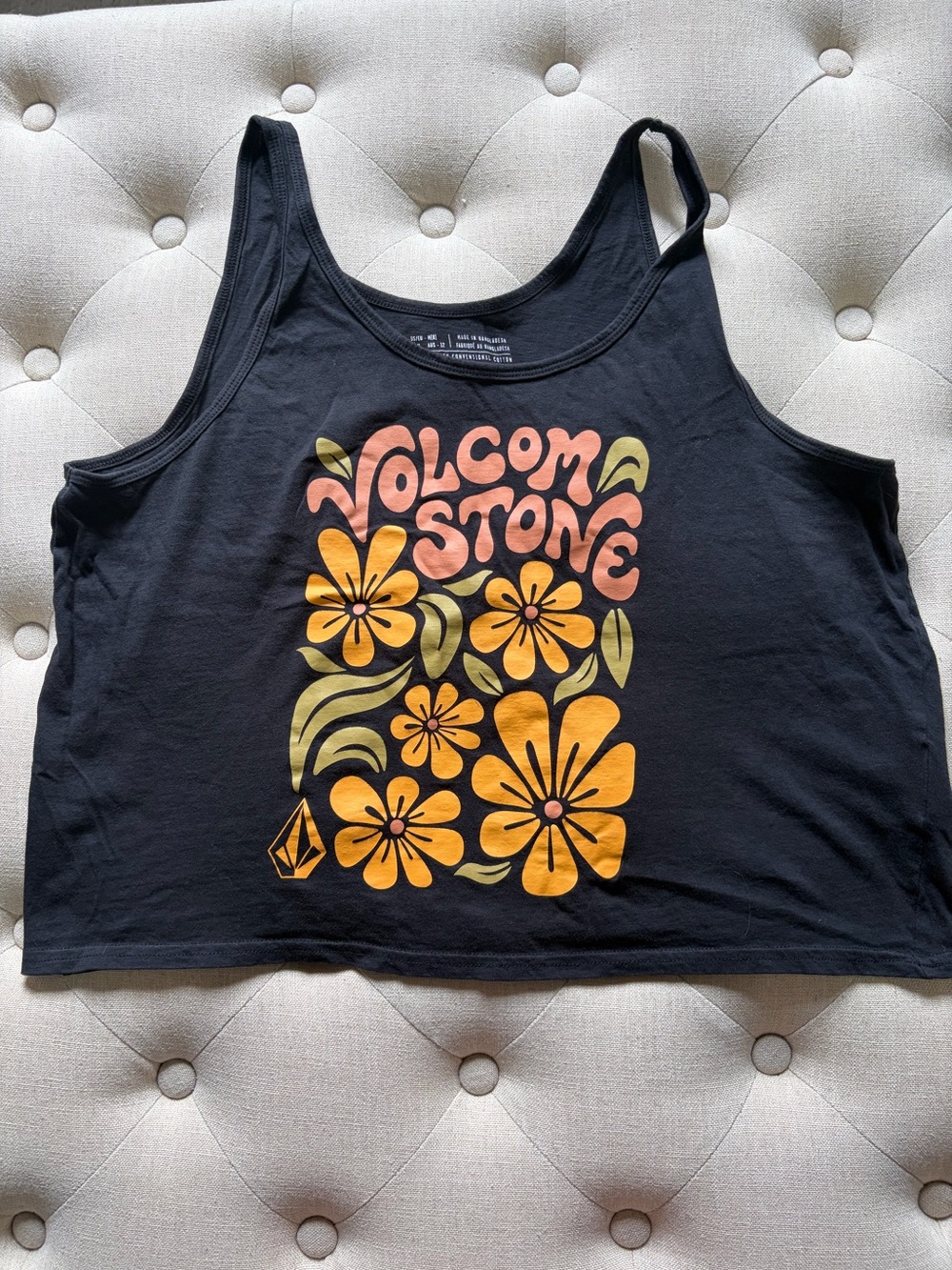 Women’s Volcom Black Tank Top with Orange and Olive Floral Graphic-med